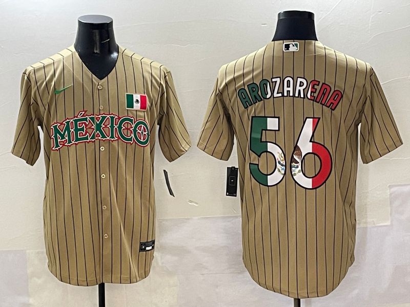 Men Mexico #56 Arozarena Brown Stripe Joint Name 2025 Nike MLB Jersey style 9